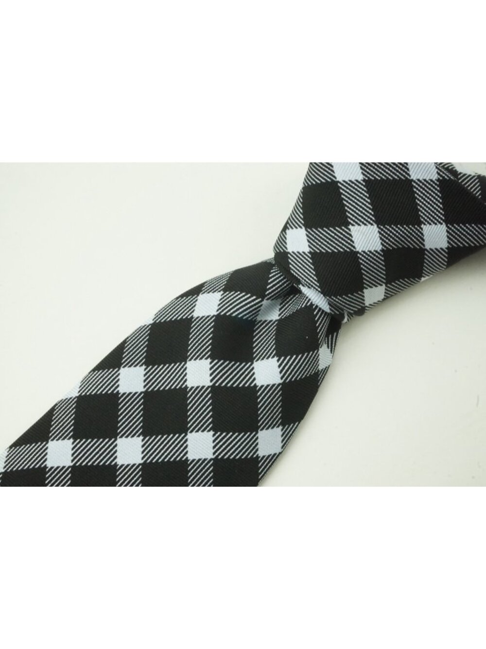 Mariano Rubinacci LH Black Light Blue Plaid Silk Tie BRAND NEW